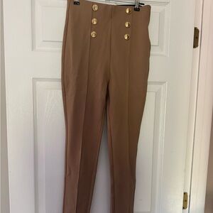 Zara Tan Skinny Pants with Gold Buttons